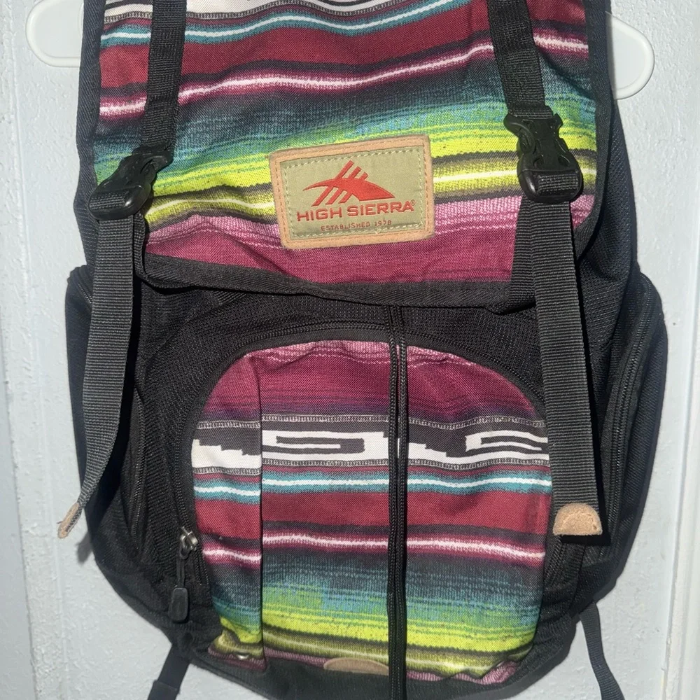 High Sierra Multicolor Stripe Backpack - Black, Maroon, Teal, Yellow